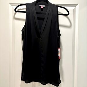 NWT Vince Camuto Pleated V-Neck Tank Top, Petite Small, Black